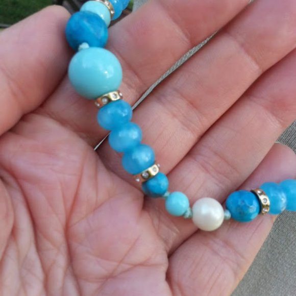 Kate Spade Azure Allure Crystal Pearl blue bead 34" strand necklace - Picture 4 of 5